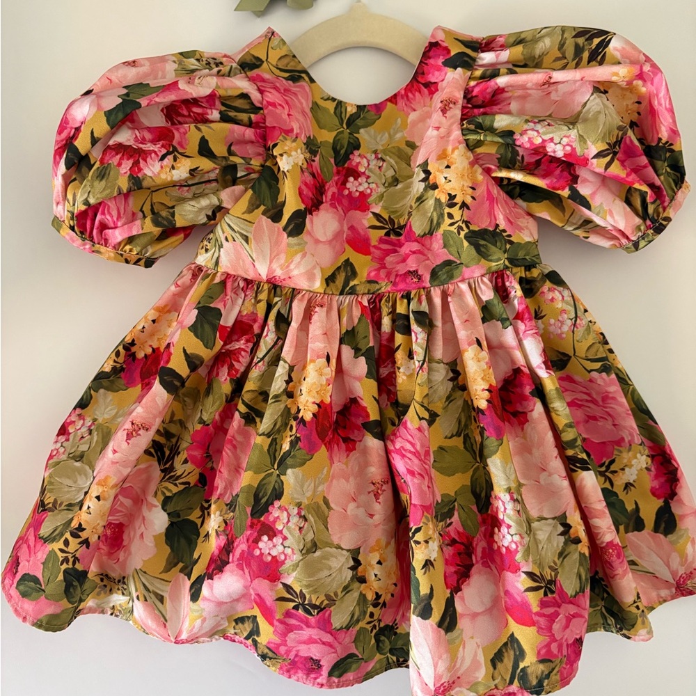 Source Unknown Floral Kids Dress - Pink and Green